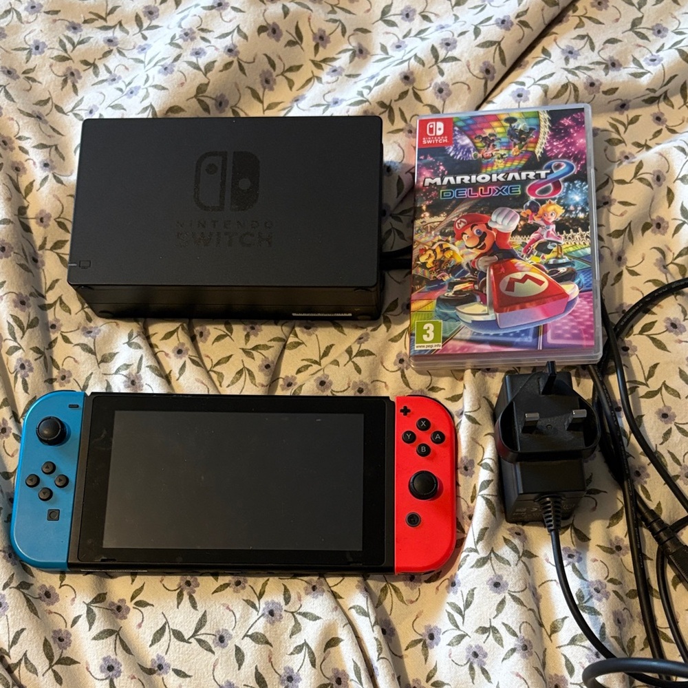 Nintendo Switch Console with Neon Blue & Neon Red Joy‑Con + Mario Kart 8 Deluxe